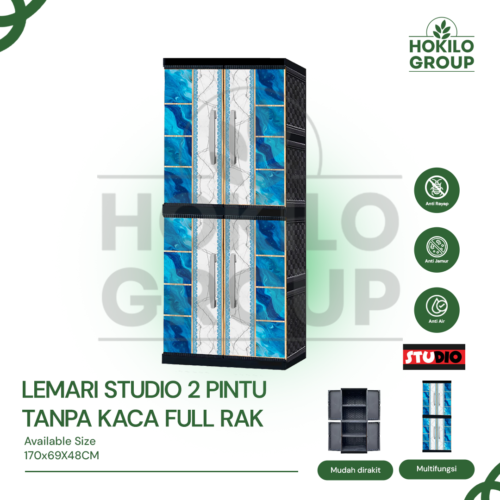 Lemari Studio 2 Pintu Tanpa Kaca Full Rak