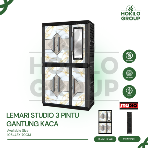 Lemari Studio 3 Pintu Gantung Kaca